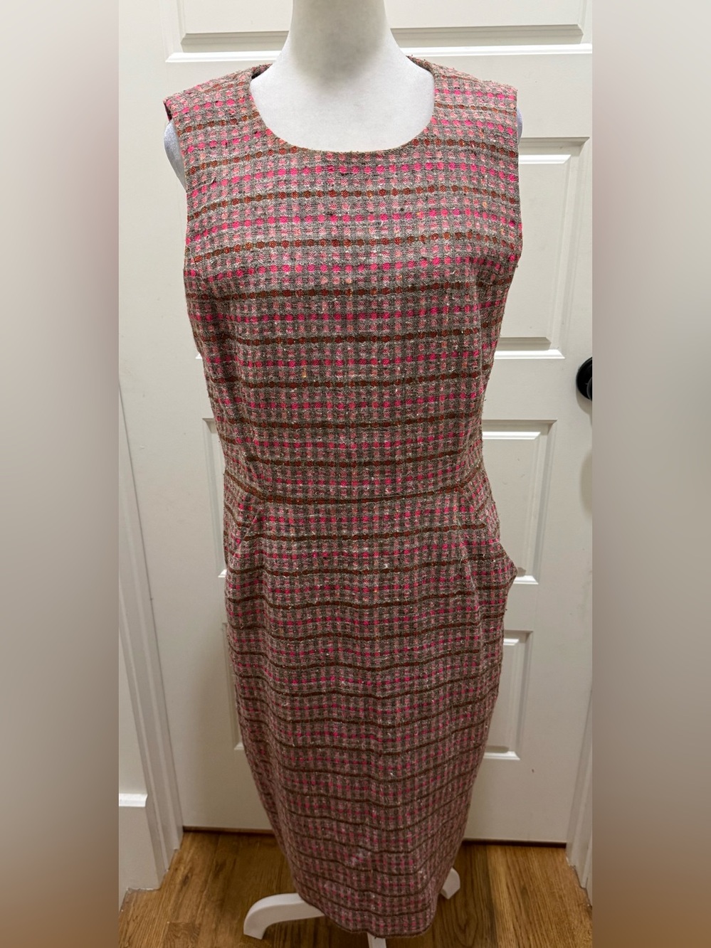 Ports 1961. Textured Basketweave Tweed Shift Dress. Pinks/Browns. Size 10.